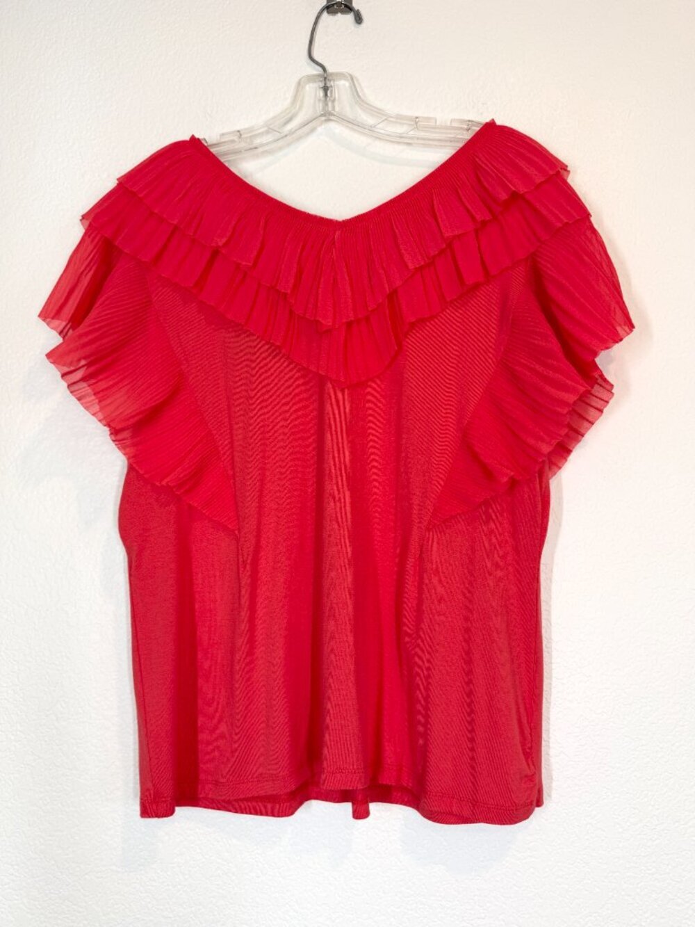 Orange Red Ruffle Blouse Ruffle Top Feminine Flowy Summer Shirt Large - Picture 3 of 9